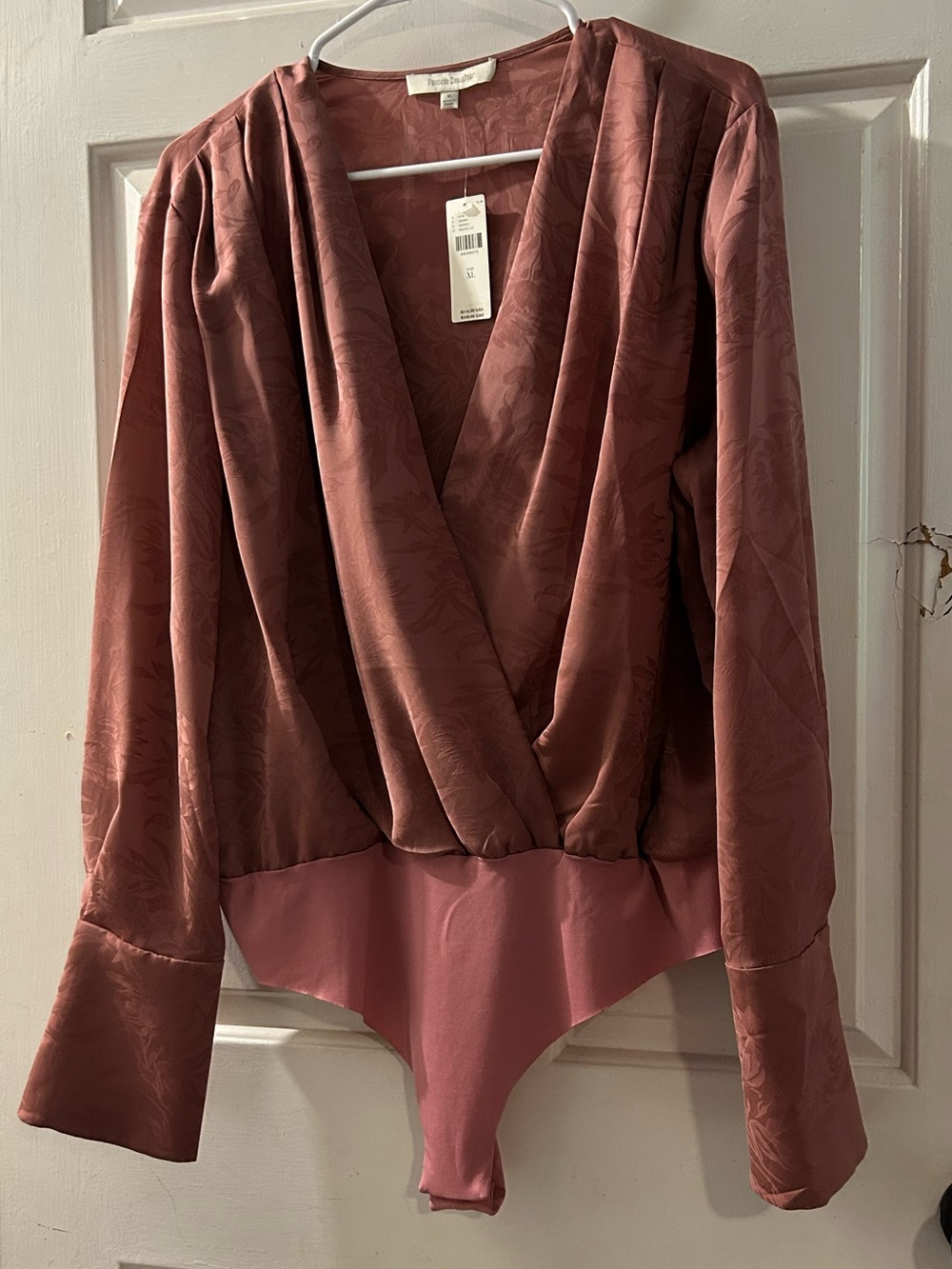 Anthropologie Dusky Rose Surplice Satin Bodysuit